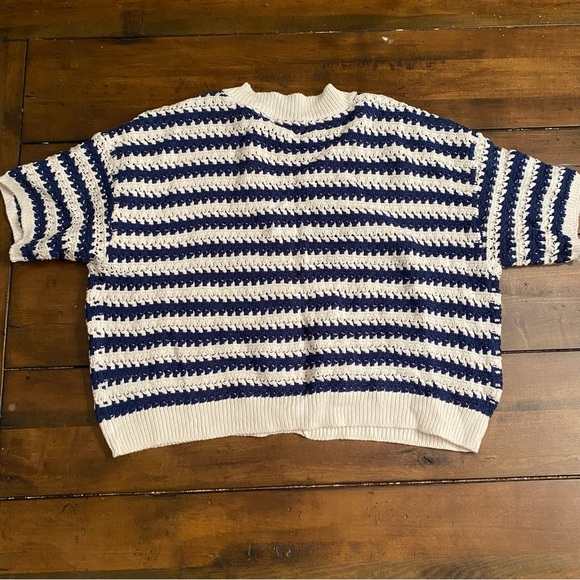 Universal Thread XS Navy White Striped Knit Button Up Sweater - Picture 2 of 8